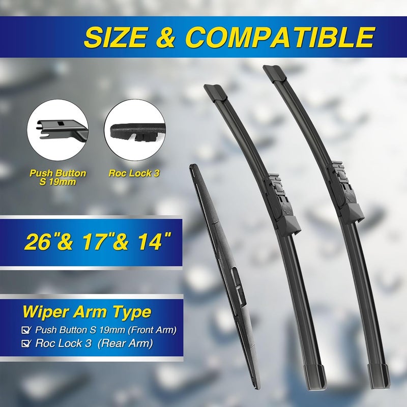 5PLUS ® Silicone Windshield Wiper Blades Replacement for 2024 2023 2022 2021 2020 2019 SUBARU Forester Wiper Blades(Set of 3),Automotive Replacement Windshield Wiper Blades-26"/17"/14" - Image 2